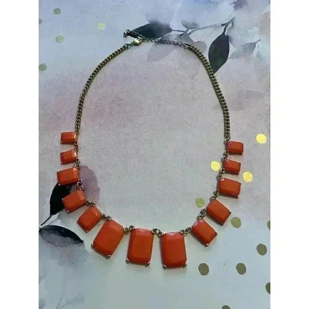 Coral and Gold Chunky Gem Necklace